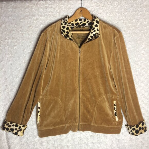 Onque Casuals Cheeta Print Velvet Zipper Up Sweatshirt Size XL - Picture 4 of 6
